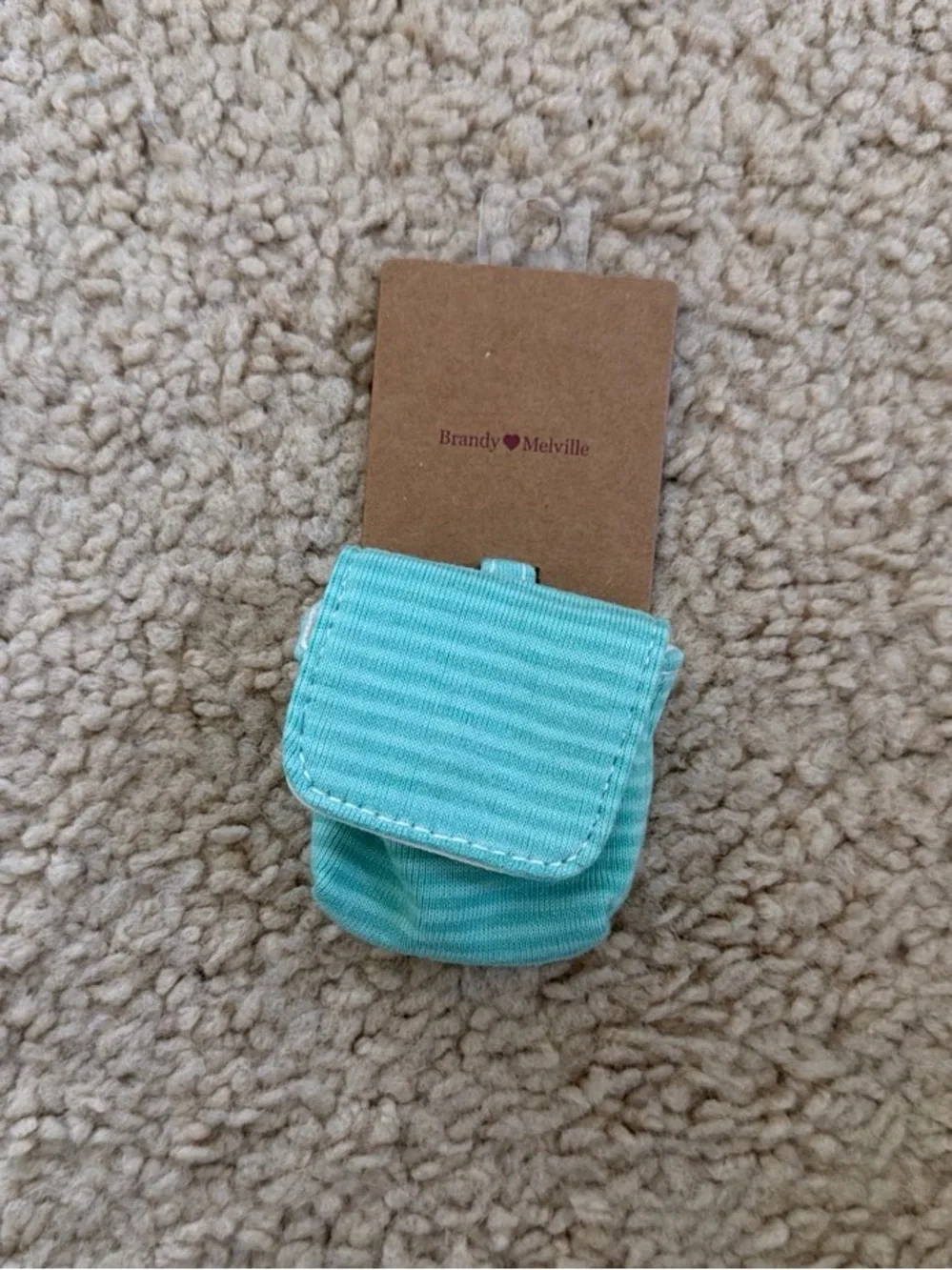 Brandy Melville seafoam teal striped mini bag keychain and